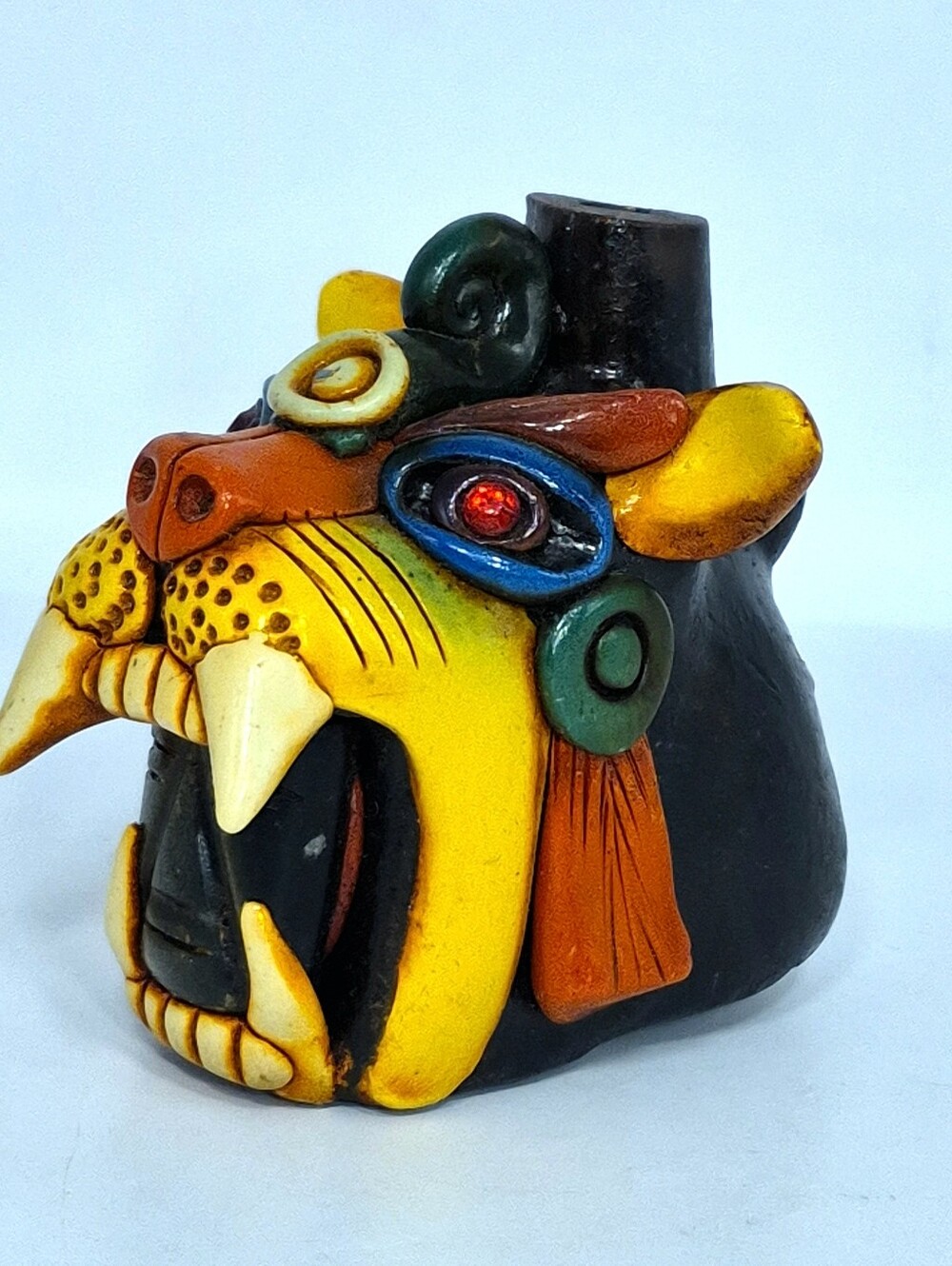 Mexican Clay Jaguar Death Whistle - Aztec/Mayan Style Folk Art